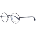 Yohji Yamamoto Gray Unisex Glasses Frame, full-rim metal panto style, 47-22-145 size, with demo plastic lenses and branded soft case.