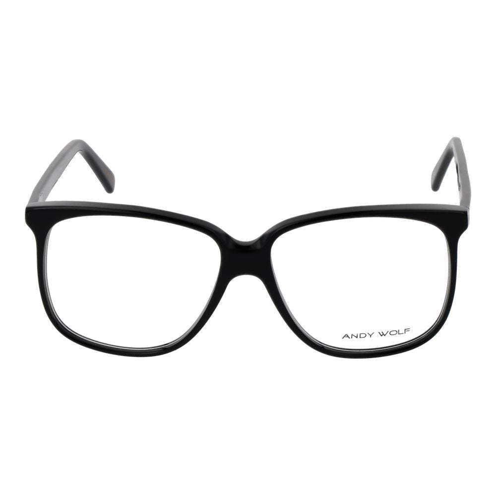 Andy Wolf Black Unisex Glasses Frame, full-rim acetate, plastic lenses, stylish round design for men and women.