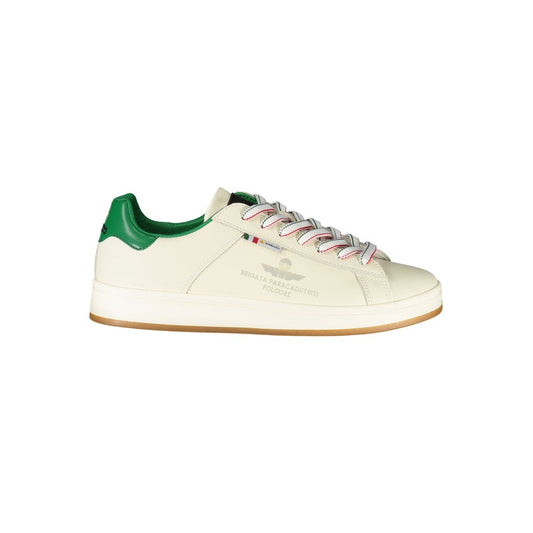 Esercito 1659 White Leather Men Sneaker with green accents and brand logo, showcasing bold style and superior craftsmanship.