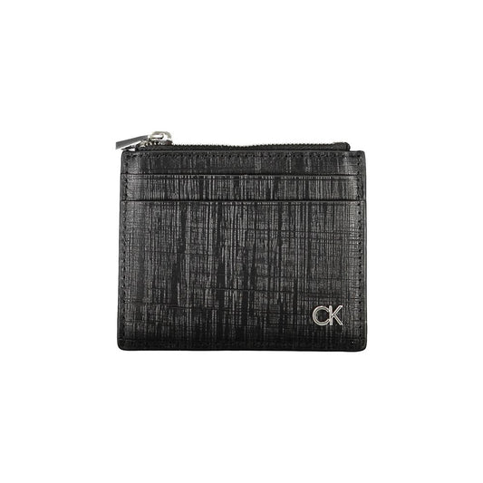 Calvin Klein Black Leather Wallet with card holder, central pocket, zip closure, and logo