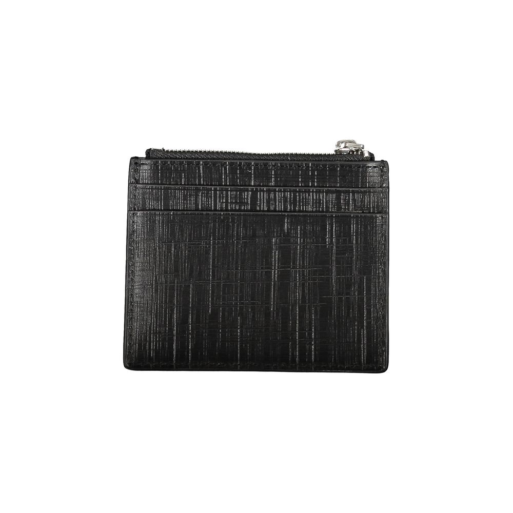 Calvin Klein Black Leather Wallet with card holder, central pocket, and zip closure featuring logo.
