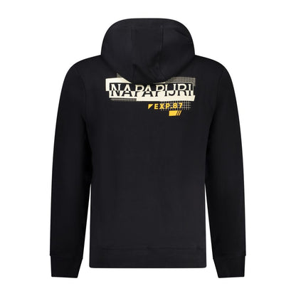 Napapijri Black Cotton Men Sweater with logo and print design on back