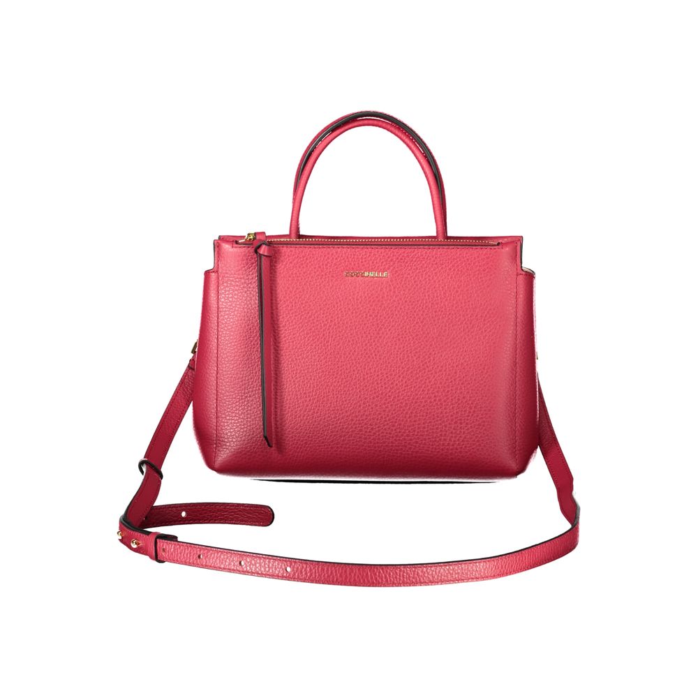 Coccinelle Red Leather Handbag with adjustable strap, two handles, and multiple pockets. Stylish accessory for any occasion.