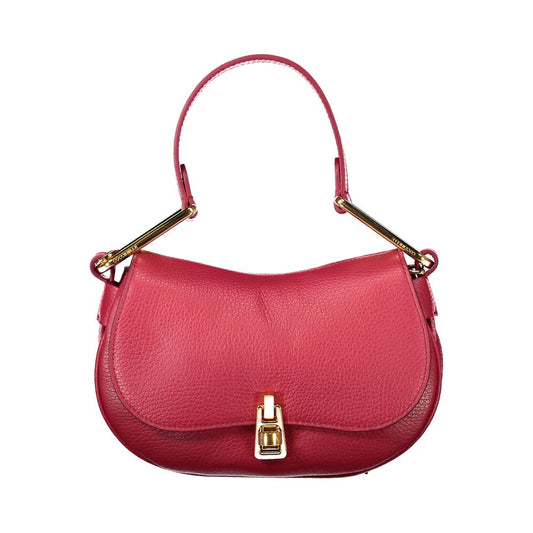Coccinelle Red Leather Handbag with adjustable shoulder strap, twist closure, and logo detail.