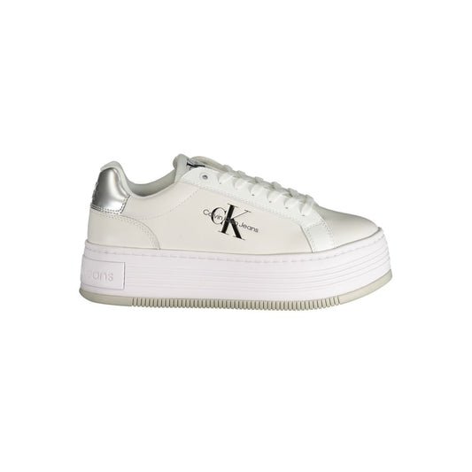 Calvin Klein White Polyester Sneaker with laces, 5 cm wedge, contrast details, and logo print, ideal sports footwear.