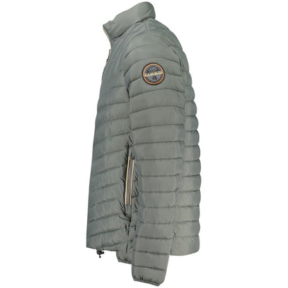 Napapijri Green Polyamide Men Jacket featuring external pockets and logo detail, perfect for stylish and functional outerwear.