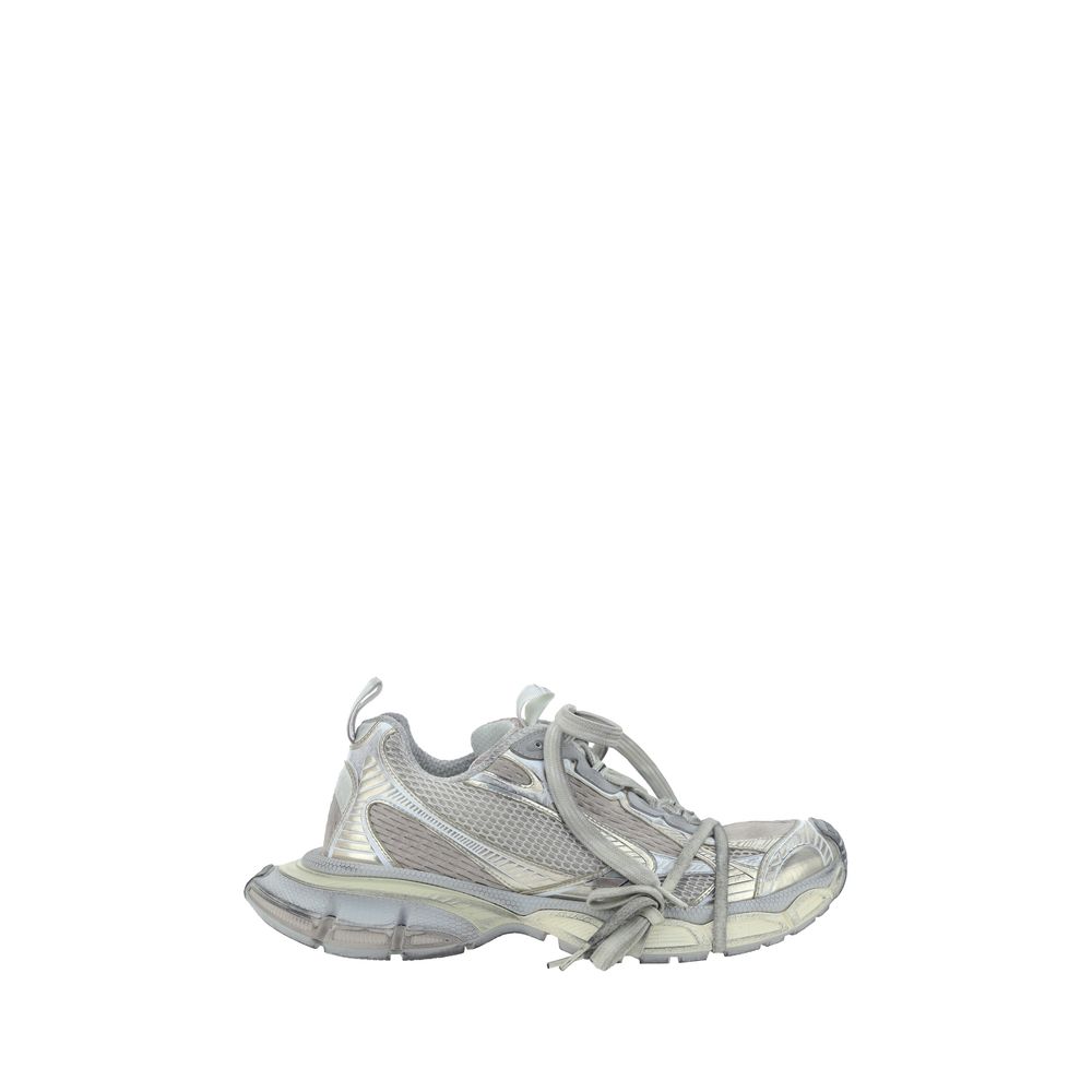 Balenciaga Gray Polyester Athletic Sneakers with chunky sole, mesh panels, and reflective detailing.