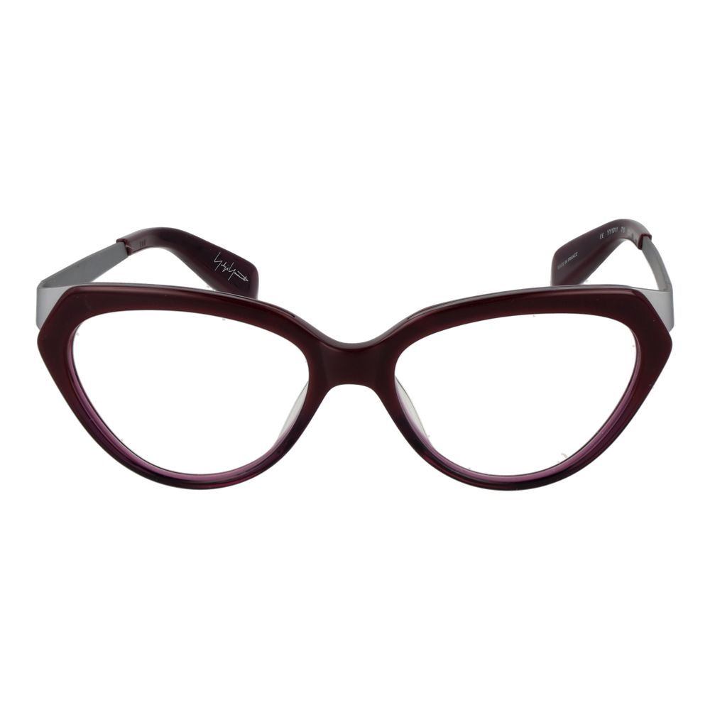 Yohji Yamamoto Purple Unisex Glasses Frame in acetate cat-eye style with full-rim design and demo lenses.