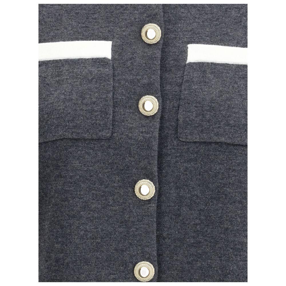 Self-Portrait Contrast collar Cardigan SE-PF25048CGRGREY-M