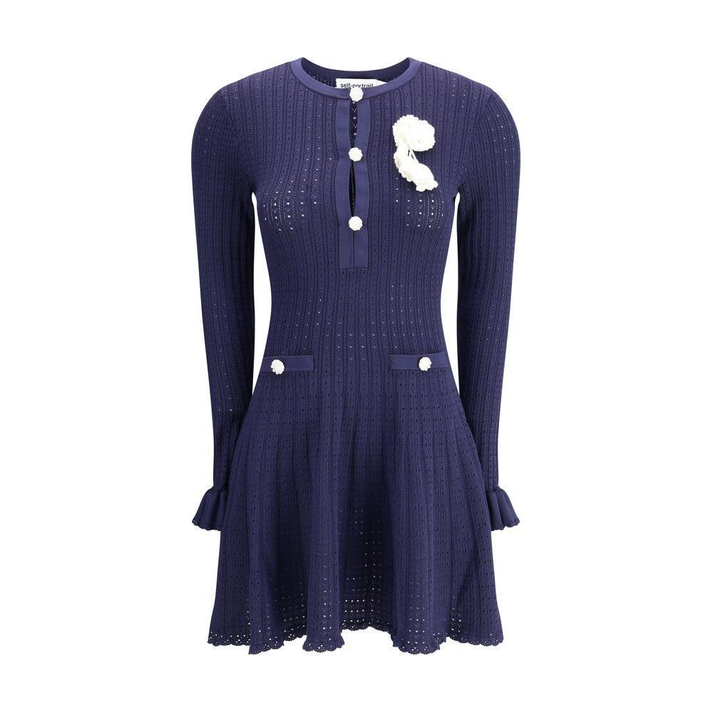 Self-Portrait Knit short pointelle Dress SE-PF25094SBLBLUE-M
