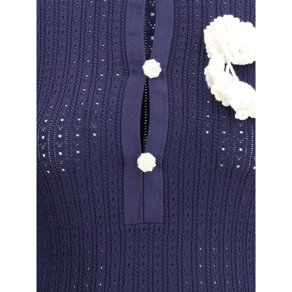 Self-Portrait Knit short pointelle Dress SE-PF25094SBLBLUE-M