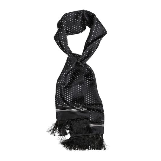 Dolce & Gabbana Black White Polka Dot Fringes Foulard Scarf