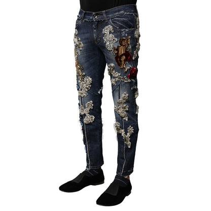 Dolce & Gabbana Blue Cotton Rhinestone Embellish Denim Jeans
