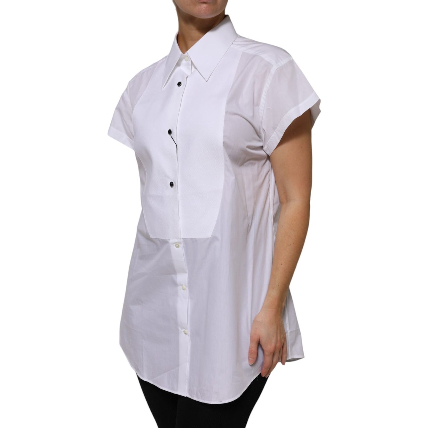 Dolce & Gabbana White Cotton Collared Short Sleeves Top