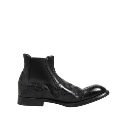 Dolce & Gabbana Black Leather Ankle Boots Slip On Shoes