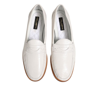 Dolce & Gabbana White Leather Loafers Moccasins Slip On Shoes