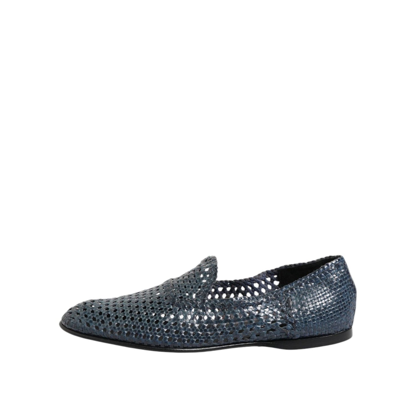 Dolce & Gabbana Blue Woven Leather Slip On Loafers Shoes