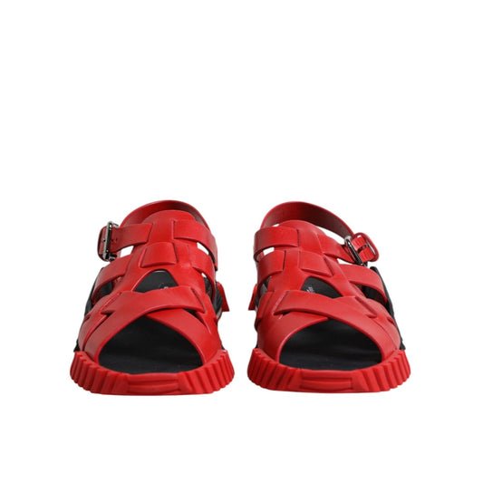 Dolce & Gabbana Red Black Leather Ankle Strap Sandals Shoes MV7315-43