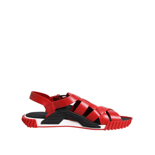 Dolce & Gabbana Red Black Leather Ankle Strap Sandals Shoes MV7315-43