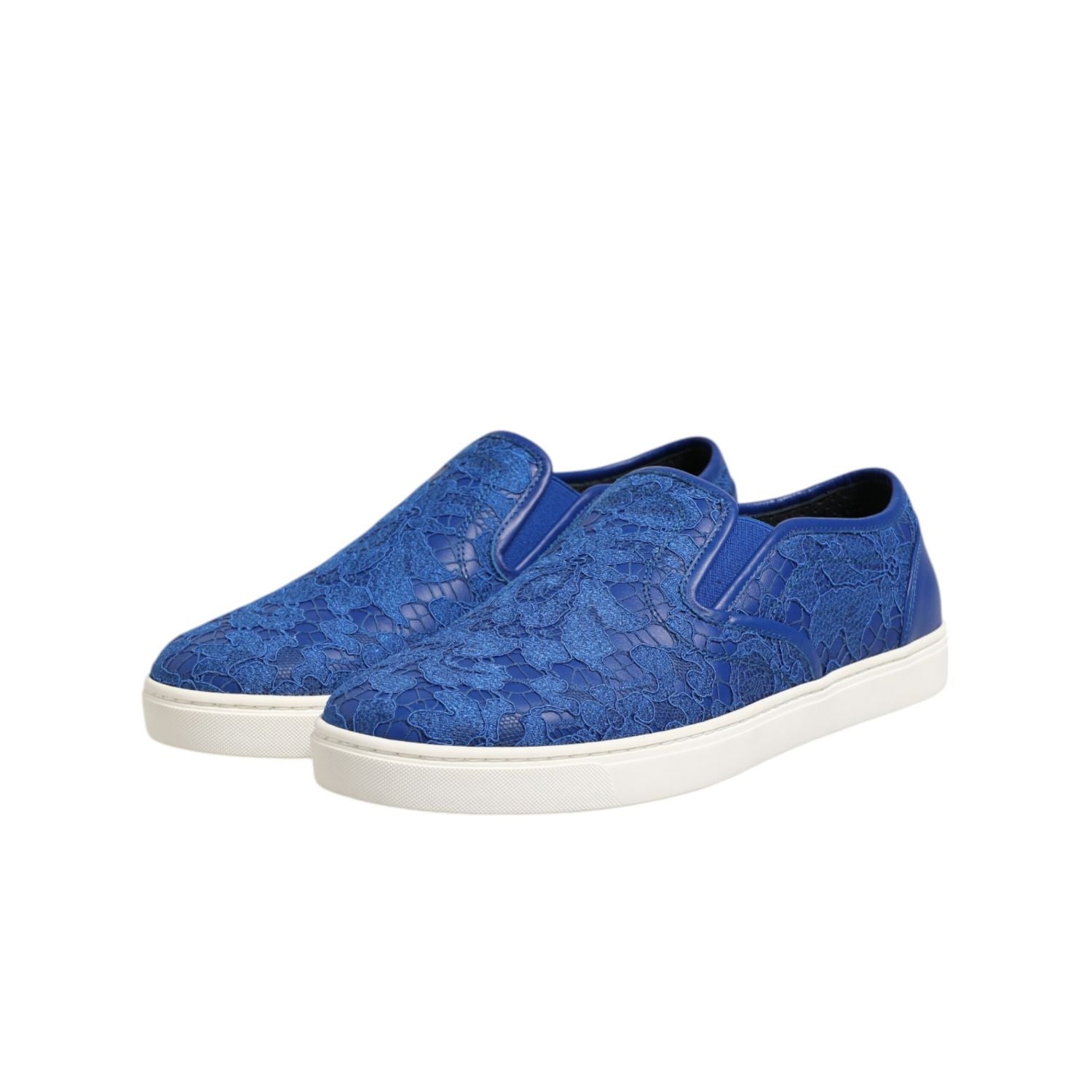 Dolce & Gabbana Blue Leather Lace Slip On Sneaker Shoes