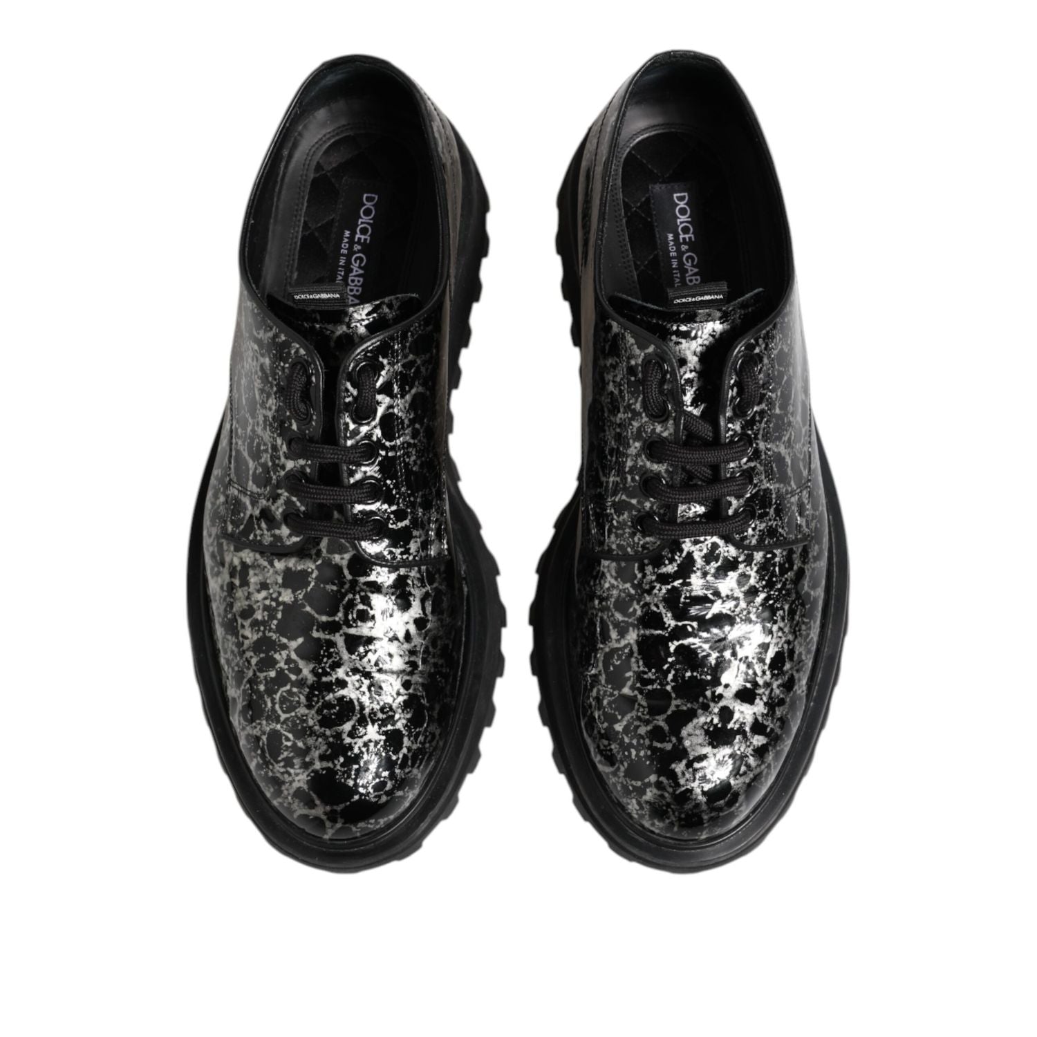 Dolce & Gabbana Black White Calfskin Chunky Derby Shoes