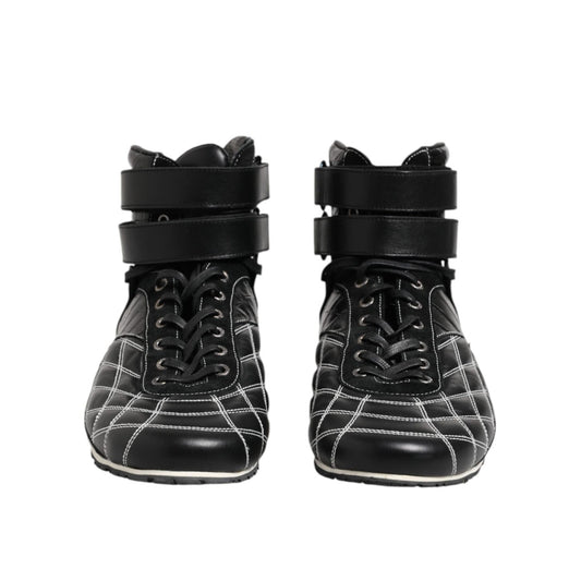 Dolce & Gabbana Black Quilted Leather Lace Up Sneakers Shoes MV7473-44