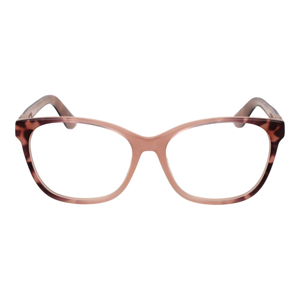 Guess Pink Women Glasses Frame, full-rim acetate, rose color, rectangle style, with demo lenses, includes branded case, size 53-15-140