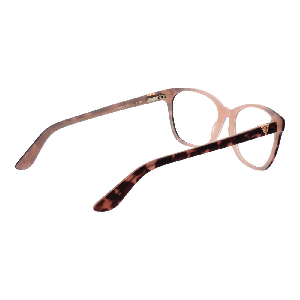 Guess Pink Women Glasses Frame, rose acetate full-rim with demo lenses and branded case, style rectangle, size 53-15-140.