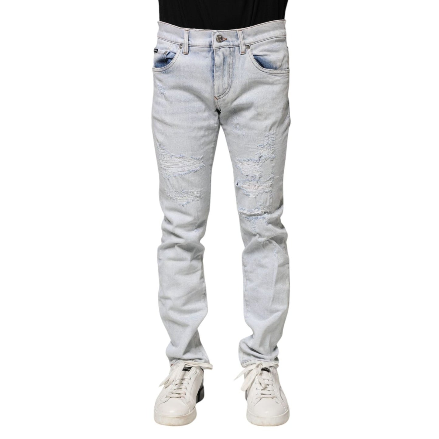 Dolce & Gabbana Light Blue Tattered Skinny Denim Jeans