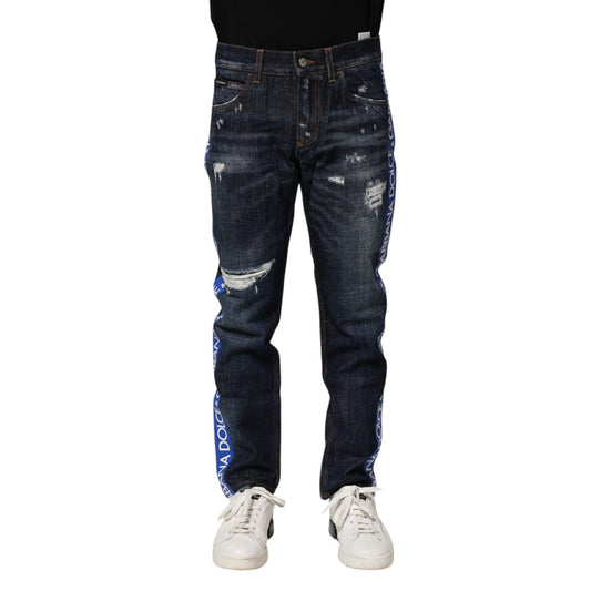 Dolce & Gabbana Dark Blue Tattered Skinny Denim Jeans