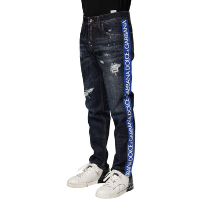 Dolce & Gabbana Dark Blue Tattered Skinny Denim Jeans