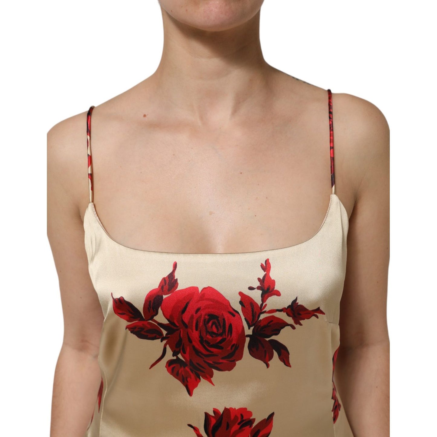 Dolce & Gabbana Beige Floral Spaghetti Strap Sheath Dress