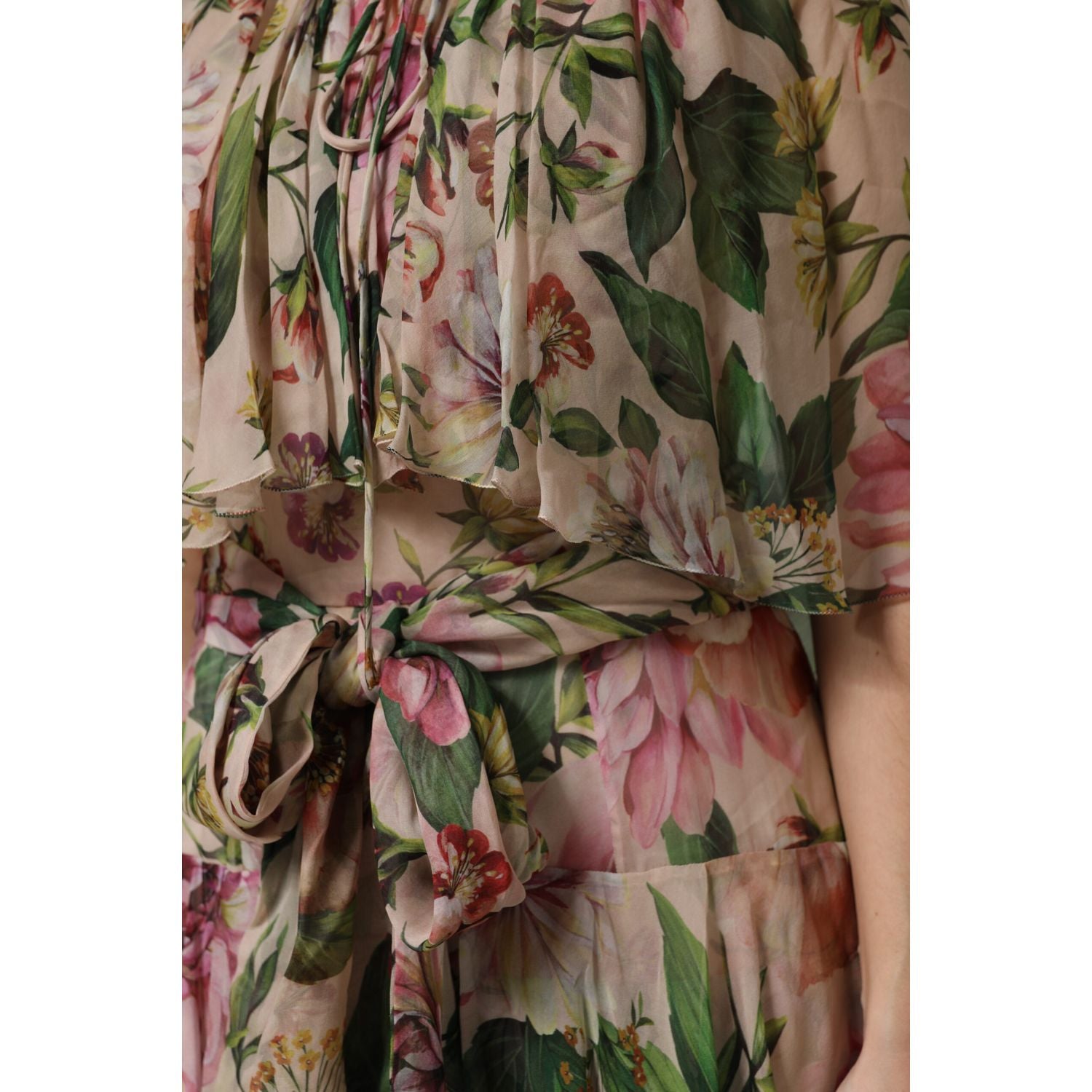 Dolce & Gabbana Pink Floral Print Tiered Long Maxi Dress