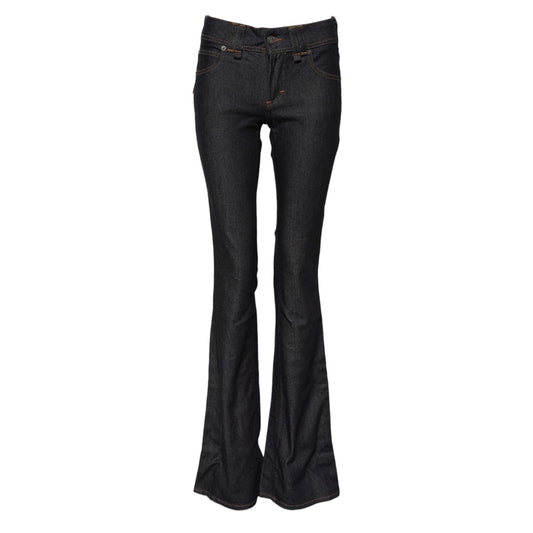 John Galliano Blue Mid Waist Cotton Wide Leg Denim Jeans