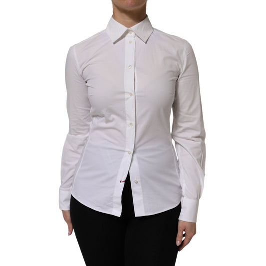 Dolce & Gabbana White Cotton Collared Long Sleeves Top Shirt