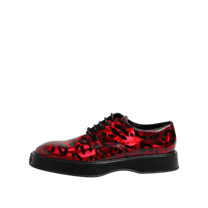 Dolce & Gabbana Red Leopard Derby Formal Men Dress Shoes
