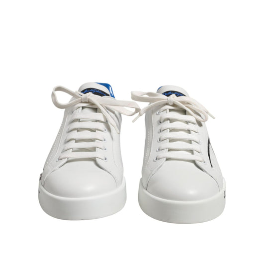 Dolce & Gabbana White Blue Low Top Leather Sneakers Shoes MV7458-40.5