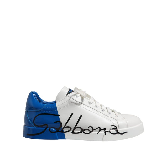 Dolce & Gabbana White Blue Low Top Leather Sneakers Shoes MV7458-40.5