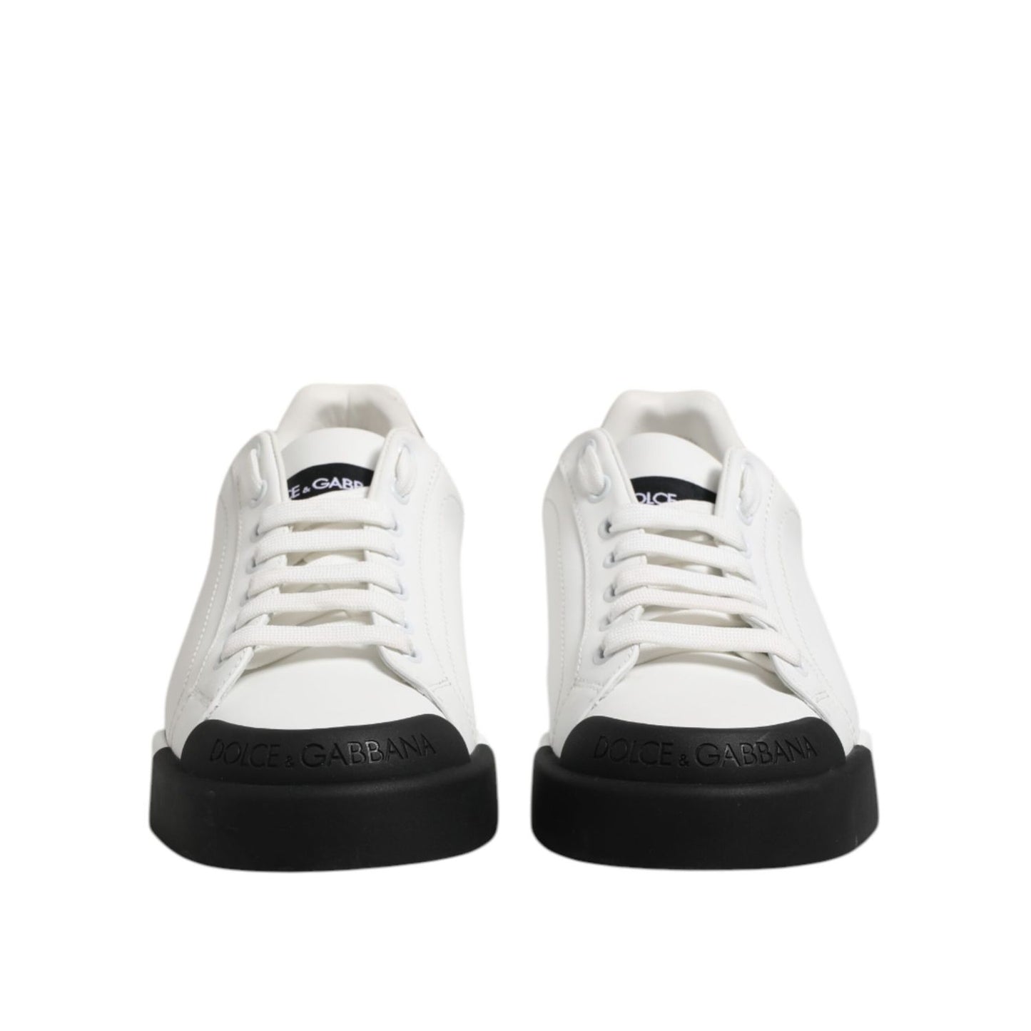 Dolce & Gabbana White Black Logo Leather Lace Up Sneakers Shoes