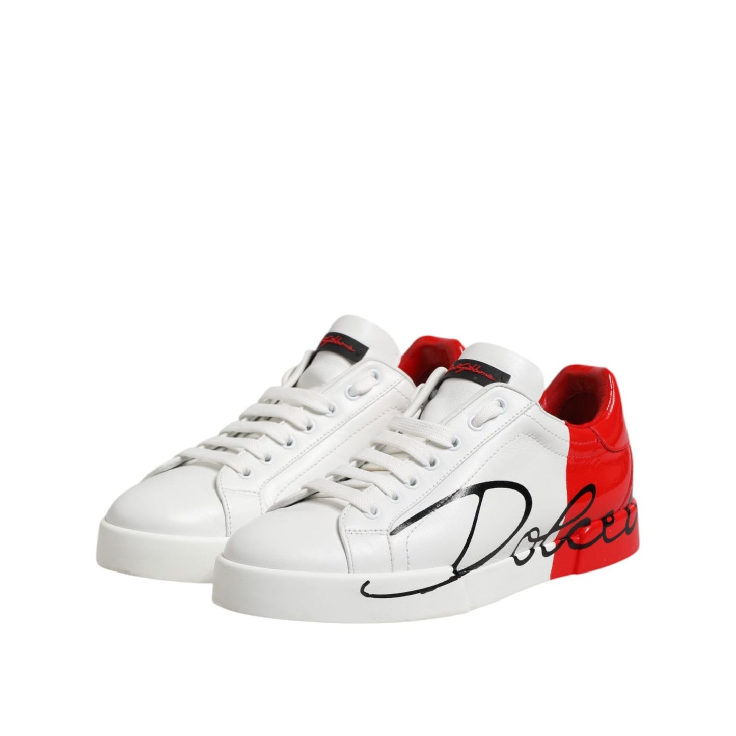 Dolce & Gabbana White Red Logo Low Top Leather Sneakers Shoes MV7465-41
