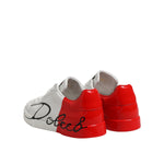 Dolce & Gabbana White Red Logo Low Top Leather Sneakers Shoes MV7465-41