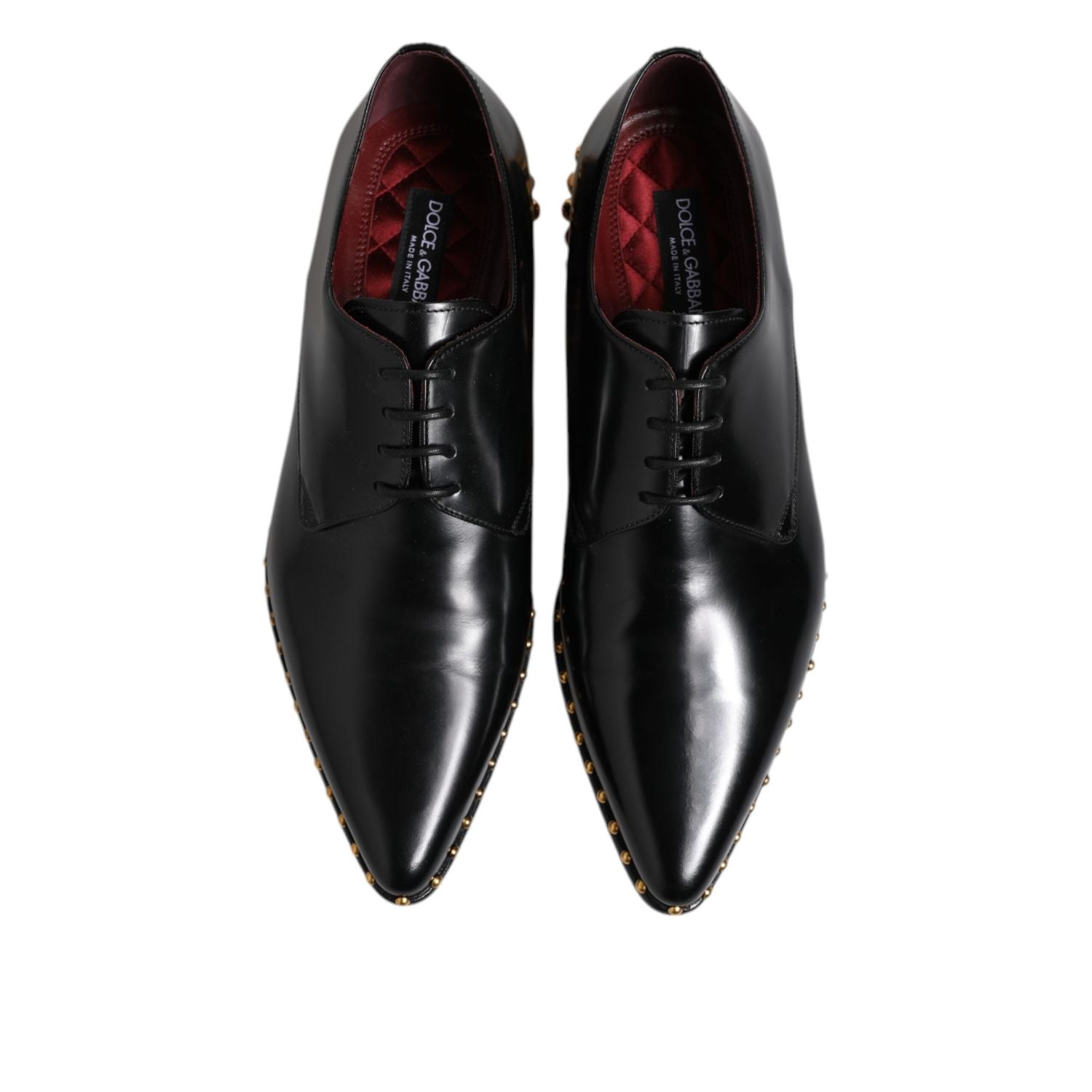 Dolce & Gabbana Black Leather Studded Derby Men Dress Shoes