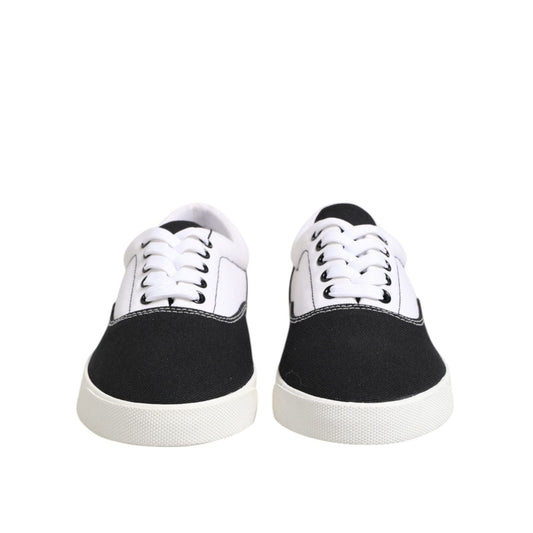 Dolce & Gabbana Black Cotton Canvas Lace Up Men Sneakers Shoes MV7500-39