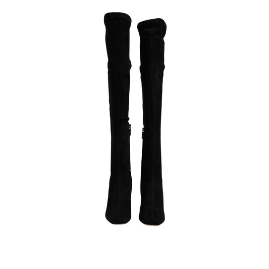Dolce & Gabbana Black Suede Leather Knee High Boots Shoes