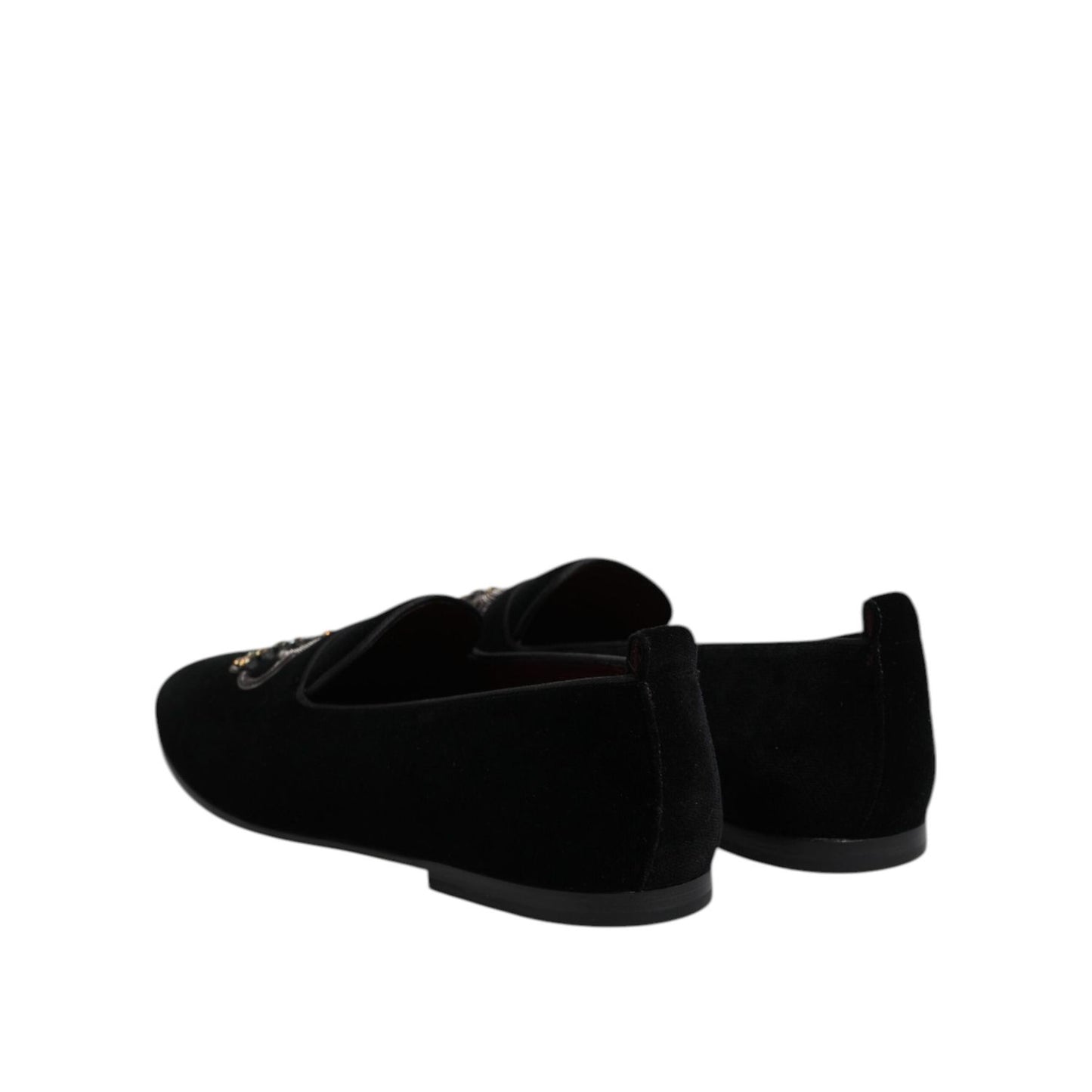 Dolce & Gabbana Black Velvet Crystal Crown Loafers Dress Shoes MV7513-44