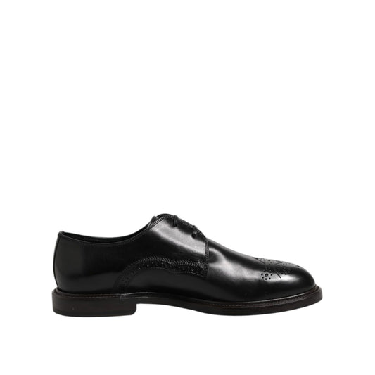 Dolce & Gabbana Black Leather Derby Wingtip Formal Shoes