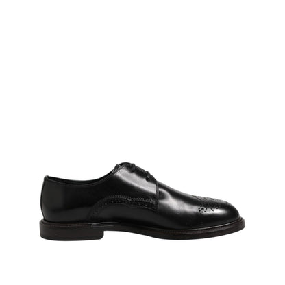 Dolce & Gabbana Black Leather Derby Wingtip Formal Shoes