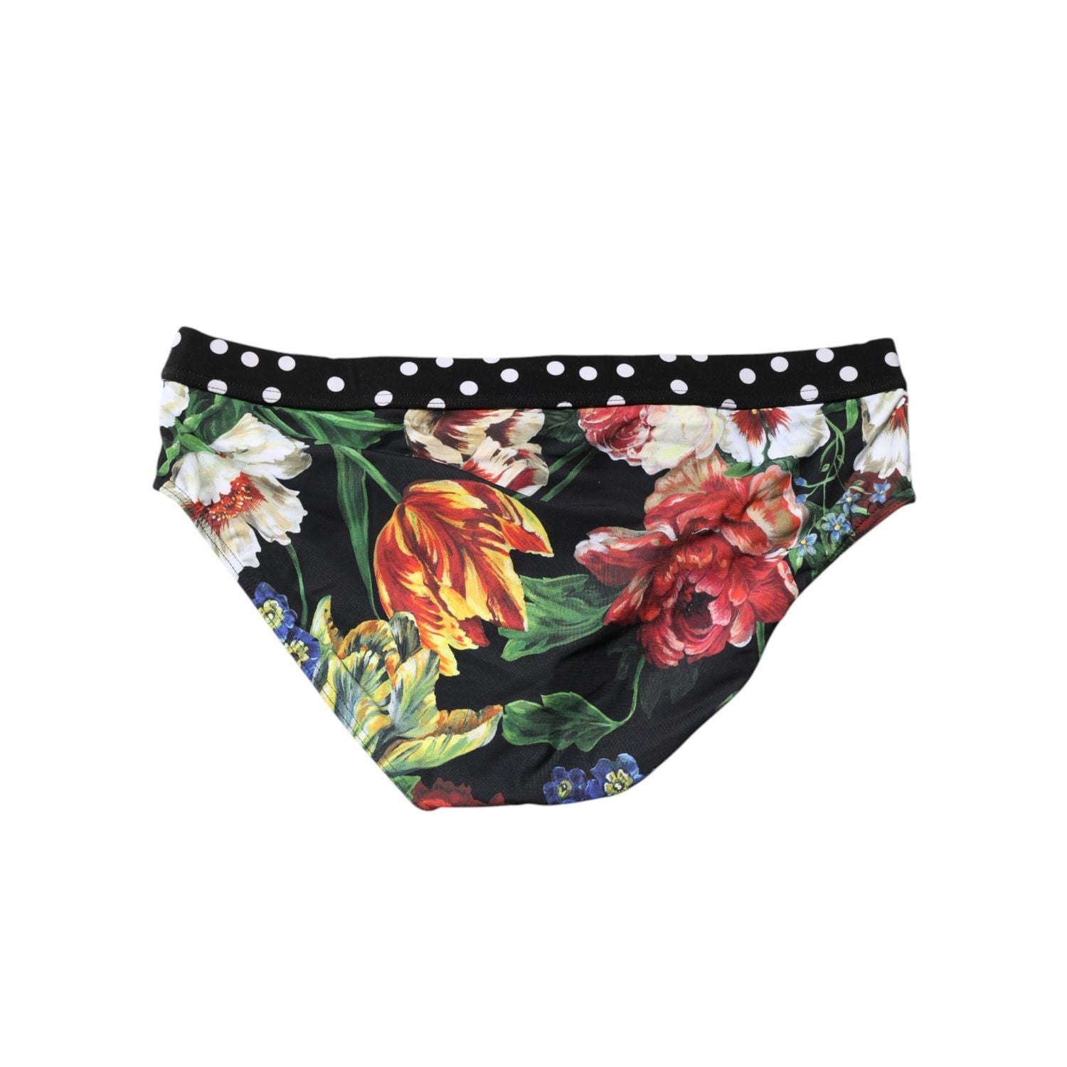 Dolce & Gabbana Black Floral Logo Beachwear Men Brief Swimwear
