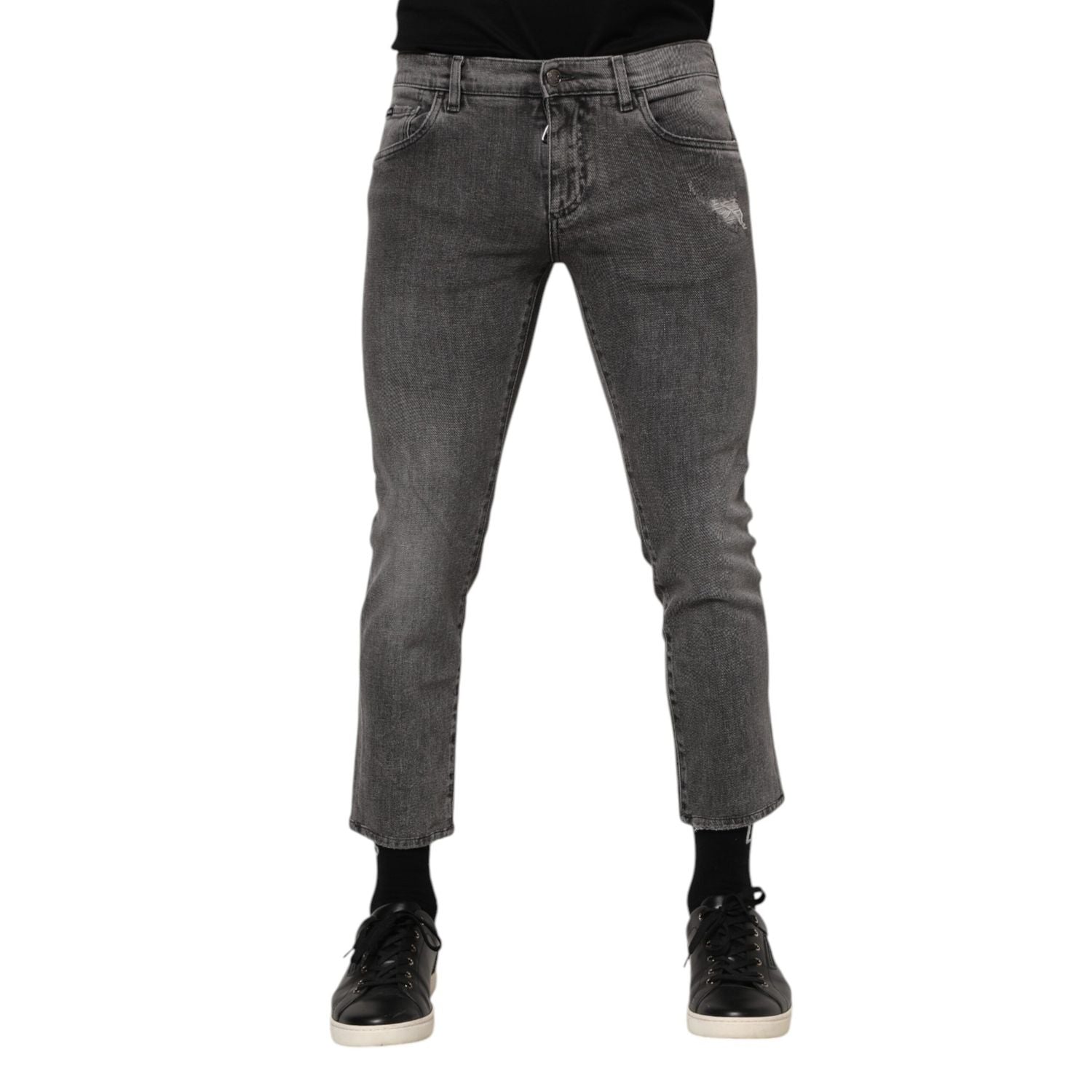 Dolce & Gabbana Gray Cotton Logo Plaque Men Denim Jeans