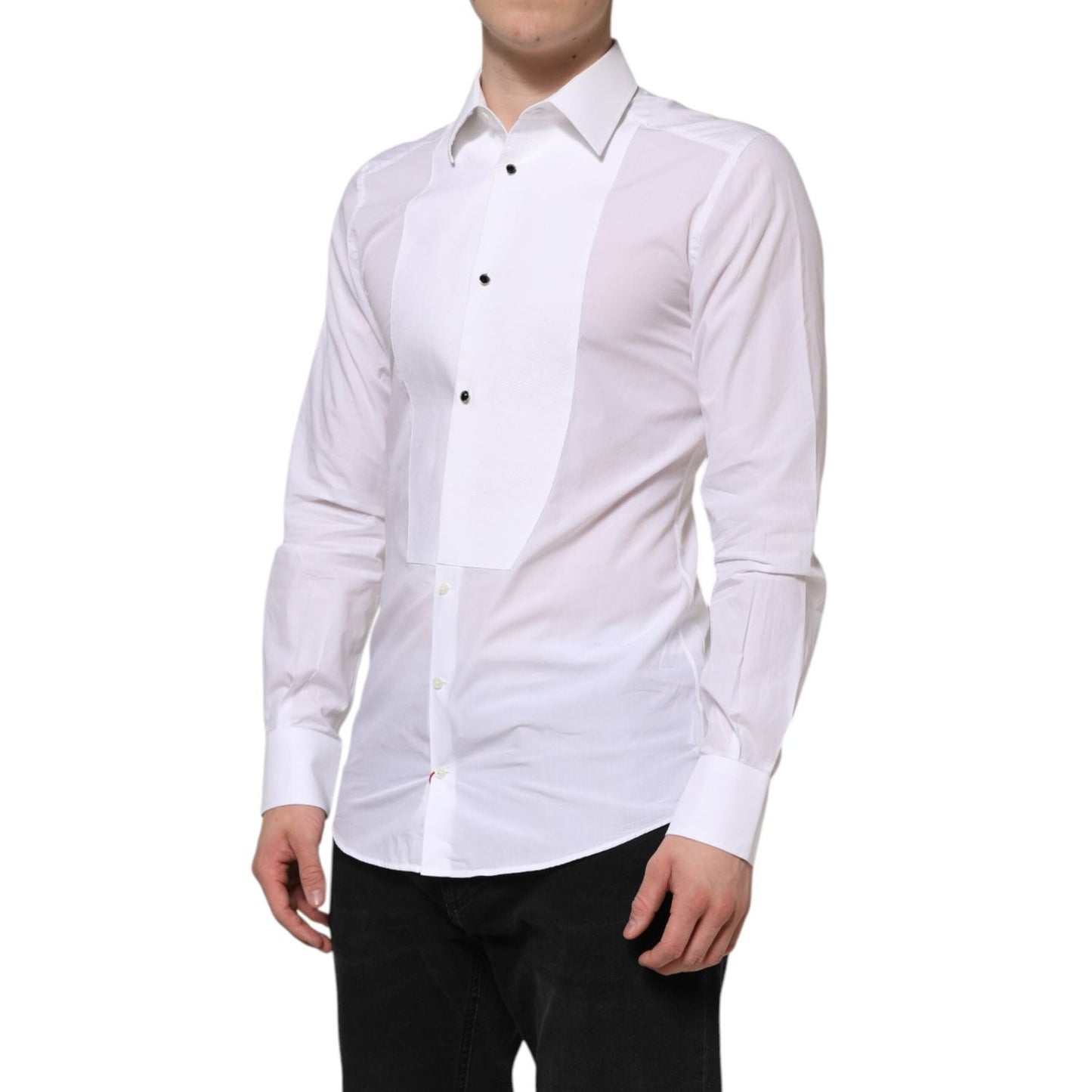 Dolce & Gabbana White Cotton GOLD Bib Poplin Formal Shirt